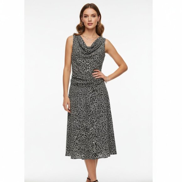 K Studio Collection Polka Dot Dress Size 16 Maxi Black White Drapy Flowy - Picture 1 of 4